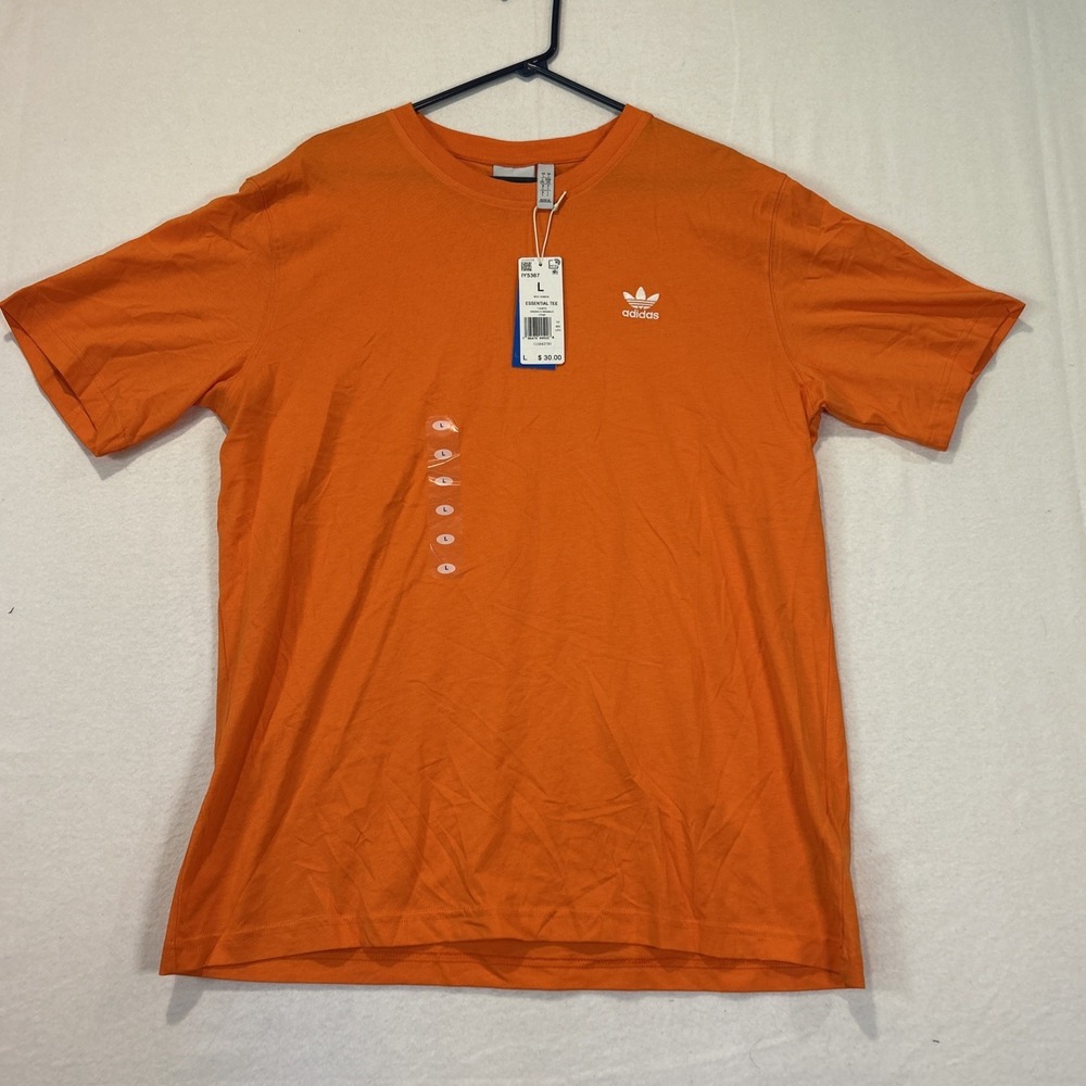 Adidas Essentials TShirt Large Orange Embroidered Logo Trefoil Mens IY5367